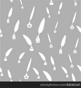 Feather Pen Seamless Pattern. Feather Pen Seamless Pattern on Grey Background