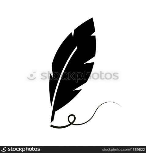 Feather pen vector illustration. Vintage Feather logo with black ink. Stationery vector icon.. Feather pen vector illustration. Vintage Feather logo with black ink.