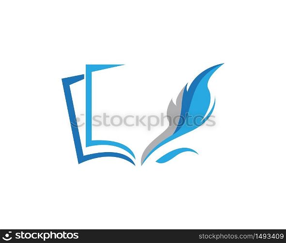 Feather with book icon logo vector