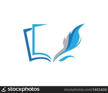 Feather with book icon logo vector