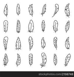 Feathers icons set simple vector. Smooth plume. Soft quill. Feathers icons set simple vector. Smooth plume