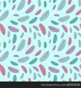 Feathers seamless pattern. Boho pattern with chicken feathers. Vector illustration. Design for textiles, packaging, wrappers, greeting cards, paper, printing.. Feathers seamless pattern. Vector illustration.