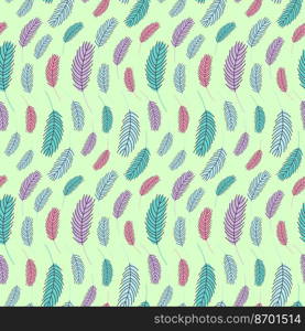 Feathers seamless pattern. Boho pattern with chicken feathers. Vector illustration. Design for textiles, packaging, wrappers, greeting cards, paper, printing.. Feathers seamless pattern. Boho pattern