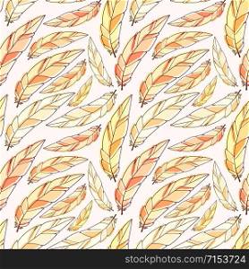 Feathers seamless pattern in yellow colors. Pattern for fashion textile and wrap paper print. Soft wallpaper design. Feathers seamless pattern in yellow colors. Pattern for fashion textile and wrap paper print. Soft wallpaper design.
