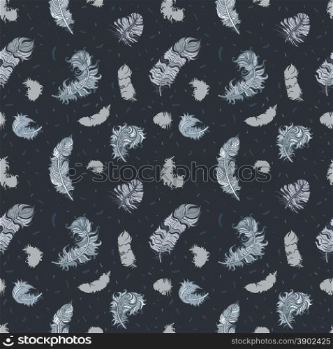 Feathers. Seamless pattern. Vintage Feathers seamless background. Hand drawn illustration