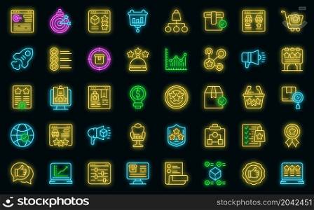 Featured product icons set. Outline set of featured product vector icons neon color on black. Featured product icons set vector neon