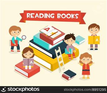 Featuring kids reading books vector image