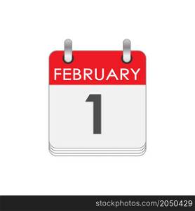 February 1. A leaf of the flip calendar with the date of February 1. Flat style.