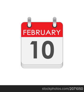 February 10. A leaf of the flip calendar with the date of February 10. Flat style.