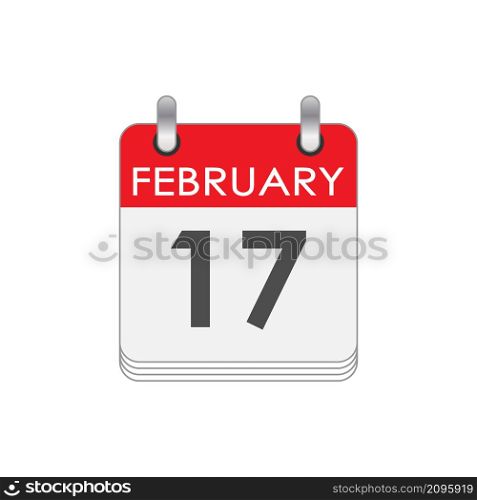February 17. A leaf of the flip calendar with the date of February 17. Flat style.