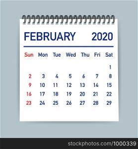 February 2020 Calendar Leaf. Calendar 2020 in flat style. Vector stock illustration.. February 2020 Calendar Leaf. Calendar 2020 in flat style. Vector illustration.