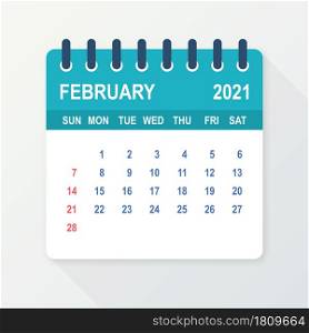 February 2021 Calendar Leaf. Calendar 2021 in flat style. Vector illustration. February 2021 Calendar Leaf. Calendar 2021 in flat style. Vector illustration.