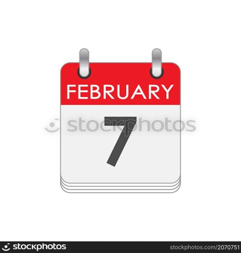 February 7. A leaf of the flip calendar with the date of February 7. Flat style.