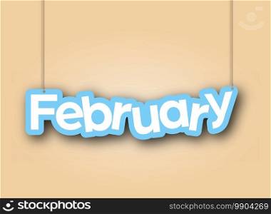 FEBRUARY. A sign with the name of the month of the year hangs on the ropes. Vector illustration for decorations. Simple style.