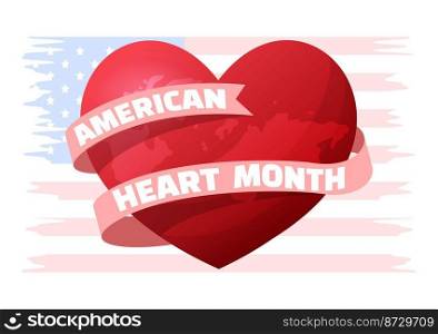 February is American Heart Month with a Pulse for Health and Overcoming Cardiovascular Disease in Flat Cartoon Hand Drawn Template Illustration