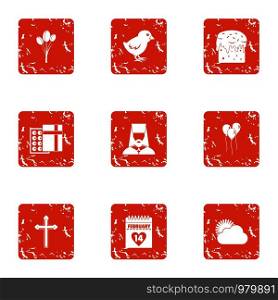 February love icons set. Grunge set of 9 february love vector icons for web isolated on white background. February love icons set, grunge style