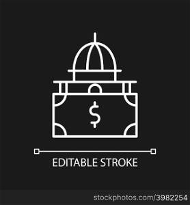 Federal financial support white linear icon for dark theme. Financing of inclusive education. Thin line illustration. Isolated symbol for night mode. Editable stroke. Arial font used. Federal financial support white linear icon for dark theme