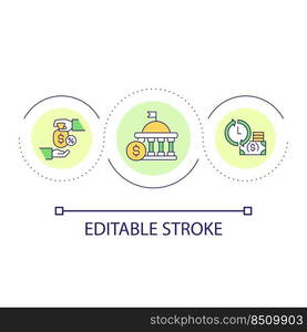 Federal loans for business loop concept icon. Financing of entrepreneurs. Government program abstract idea thin line illustration. Isolated outline drawing. Editable stroke. Arial font used. Federal loans for business loop concept icon