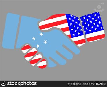 Federated States of Micronesia and USA flags Handshake vector illustration Eps 10. Federated States of Micronesia and USA flags Handshake vector