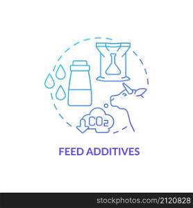 Feed additives blue gradient concept icon. Reducing methane emissions in livestock abstract idea thin line illustration. Isolated outline drawing. Roboto-Medium, Myriad Pro-Bold fonts used. Feed additives blue gradient concept icon