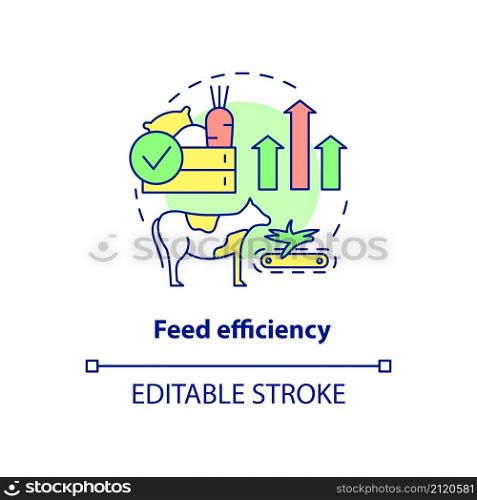 Feed efficiency concept icon. Beef production abstract idea thin line illustration. High-concentrate diet. Isolated outline drawing. Editable stroke. Roboto-Medium, Myriad Pro-Bold fonts used. Feed efficiency concept icon