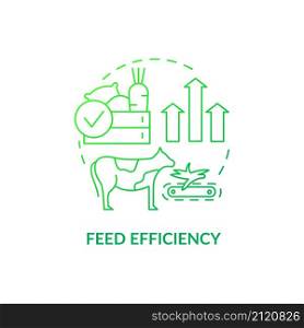 Feed efficiency green gradient concept icon. Beef production abstract idea thin line illustration. Convert feed nutrients into milk. Isolated outline drawing. Roboto-Medium, Myriad Pro-Bold fonts used. Feed efficiency green gradient concept icon