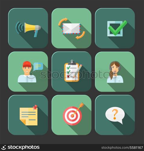 Feedback concept web mobile electronic devices pictograms square icons set flat vector illustration