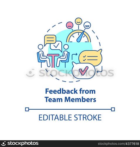 Feedback from team members concept icon. Clear communication abstract idea thin line illustration. Isolated outline drawing. Editable stroke. Roboto-Medium, Myriad Pro-Bold fonts used. Feedback from team members concept icon