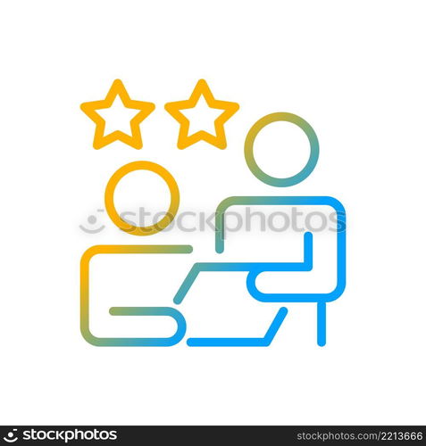 Feedback gradient linear vector icon. Executive appraisal for employee work. Job monitoring. Leadership position. Thin line color symbol. Modern style pictogram. Vector isolated outline drawing. Feedback gradient linear vector icon