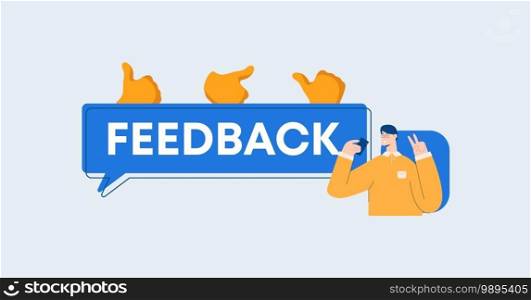 Feedback illustration. Opinions and reviews of users social networks communication and information marketing with assessment of consumer services reaction to provided content and vector services.. Feedback illustration. Opinions and reviews of users social networks communication and information marketing.
