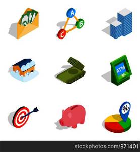 Feedback loop icons set. Isometric set of 9 feedback loop vector icons for web isolated on white background. Feedback loop icons set, isometric style