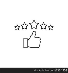 Feedback Rating sign. Thumb up and stars symbol in linear style on white background. Vector EPS 10