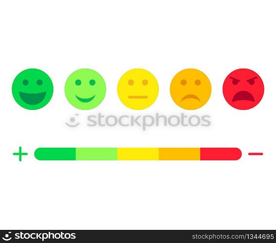 Feedback scale service with emotion icons. Meter emoticons empathy. User experience and feedback. Concept communication with customer. Opinion, evaluation, review rating. Good, bad mood face. Vector.. Feedback scale service with emotion icons. Meter emoticons empathy. User experience and feedback. Concept communication with customer. Opinion, evaluation, review rating. Good, bad mood face. Vector