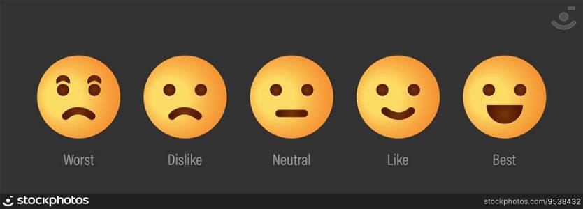 Feedback Scale Service with Emotion Icons. User Experience Rate with Feedback Scale. Yellow Emoji for Customer Feedback. Worst, Dislike, Neutral, Like, Best Emotion Icons. Vector illustration.. Feedback Scale Service with Emotion Icons. User Experience Rate with Feedback Scale. Yellow Emoji for Customer Feedback. Worst, Dislike, Neutral, Like, Best Emotion Icons. Vector illustration
