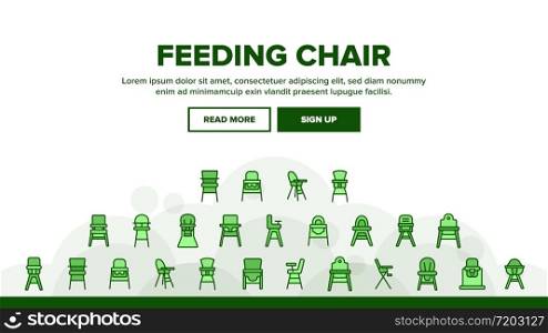 Feeding Baby Chair Landing Web Page Header Banner Template Vector. Childhood Dinner Chair, Furniture Stool With Table For Feed Toddler Child Illustrations. Feeding Baby Chair Landing Header Vector