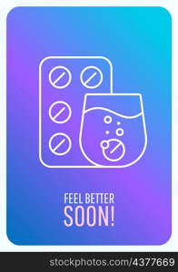 Feel better soon blue gradient postcard with linear glyph icon. Greeting card with decorative vector design. Simple style poster with creative lineart illustration. Flyer with holiday wish. Feel better soon blue gradient postcard with linear glyph icon