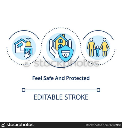 Feel safe and protected concept icon. Surveillance systems benefit. Protection against crime and damage abstract idea thin line illustration. Vector isolated outline color drawing. Editable stroke. Feel safe and protected concept icon