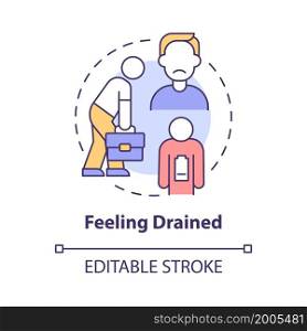 Feeling drained concept icon. Toxic environment. Burbout. Employee without energy. Emotional exhaustion abstract idea thin line illustration. Vector isolated outline color drawing. Editable stroke. Feeling drained concept icon