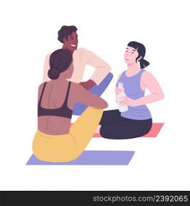 Feeling good after yoga isolated cartoon vector illustrations. Group of happy people having fun after doing yoga, sport addicted friends, socialization and communication vector cartoon.. Feeling good after yoga isolated cartoon vector illustrations.