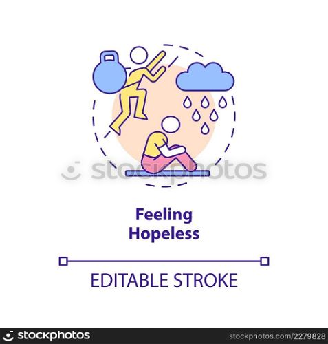 Feeling hopeless concept icon. Warning sign of teenager mental problems abstract idea thin line illustration. Isolated outline drawing. Editable stroke. Arial, Myriad Pro-Bold fonts used. Feeling hopeless concept icon