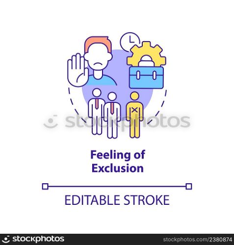 Feeling of exclusion concept icon. Social isolation. Sign of toxic workplace abstract idea thin line illustration. Isolated outline drawing. Editable stroke. Arial, Myriad Pro-Bold fonts used. Feeling of exclusion concept icon