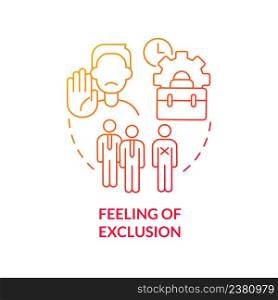 Feeling of exclusion red gradient concept icon. Social isolation. Sign of toxic workplace abstract idea thin line illustration. Isolated outline drawing. Myriad Pro-Bold fonts used. Feeling of exclusion red gradient concept icon