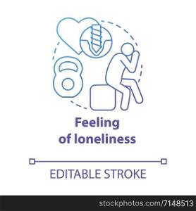 Feeling of loneliness concept icon. Depression. Resentment against partner. Love experiences. Trouble relationship idea thin line illustration. Vector isolated outline drawing. Editable stroke