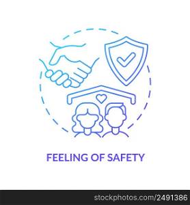 Feeling of safety blue gradient concept icon. Image of healthy relationships abstract idea thin line illustration. Emotional wellbeing. Isolated outline drawing. Myriad Pro-Bold font used. Feeling of safety blue gradient concept icon