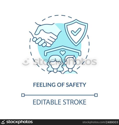 Feeling of safety turquoise concept icon. Image of healthy relationships abstract idea thin line illustration. Isolated outline drawing. Editable stroke. Arial, Myriad Pro-Bold fonts used. Feeling of safety turquoise concept icon