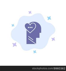 Feelings, Love, Mind, Head Blue Icon on Abstract Cloud Background