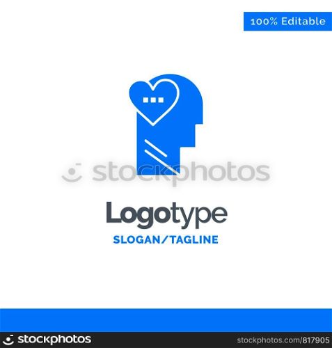 Feelings, Love, Mind, Head Blue Solid Logo Template. Place for Tagline