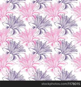 feijoa flower seamless vector pattern. Pink and Violet romantic colors floral pattern for valentines day love design. Fabric textile surface or backdrop. feijoa flower seamless vector pattern