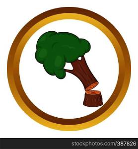 Felled tree vector icon in golden circle, cartoon style isolated on white background. Felled tree vector icon