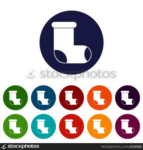 Felt boot set icons in different colors isolated on white background. Felt boot set icons